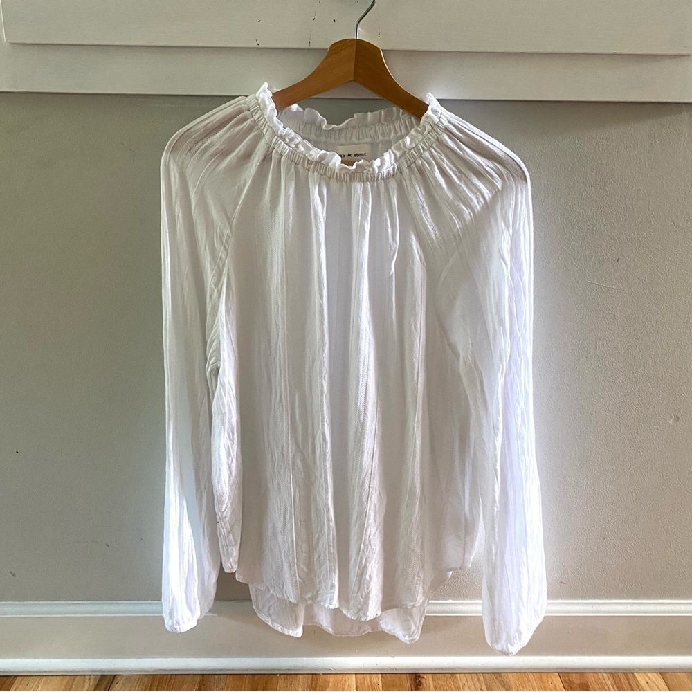 Cloth and Stone Evereve Textured Shirred Neck Top White - Picture 2 of 5